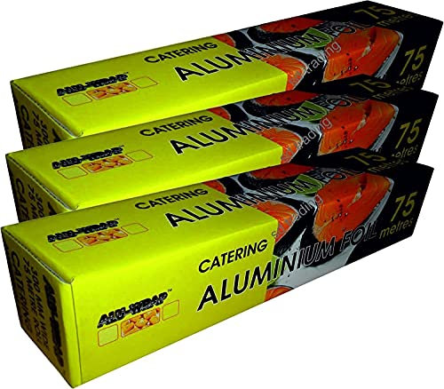 3 x Aluminium Foil 18 Roll Kitchen Catering (450mm x 75m) Cutter Box
