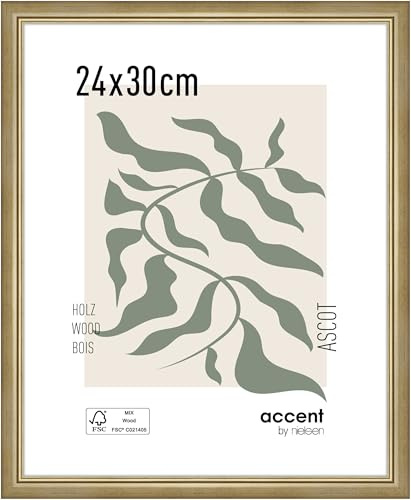 accent by nielsen Bilderrahmen, 24 x 30 cm, Holz, Gold, Rahmen zum Aufhängen im Hoch- & Querformat, Echtglas, Ascot