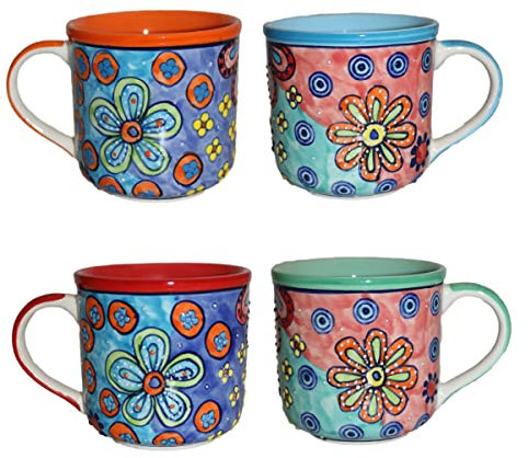 Gall&Zick Bunte Kaffeetasse mit Henkel 400ml Blumenmuster 2er Set handbemalt