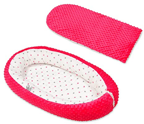 Velinda Kuschelnest Babynest Babynestchen Nestchen Reisebett Wickelauflage Kuschelbett (Muster: Sternchen rosa & grau - rosa)