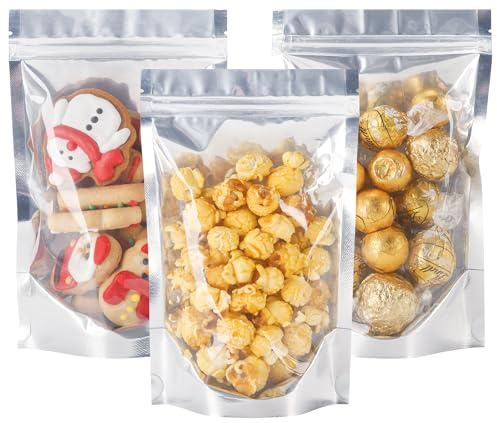 LOKQING 100 Pack Mylar Bags with Window, 5x8 in Pouches for Food Storage