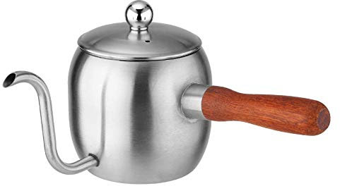 Stainless Steel Coffee Pot with Wood Handle Tea Kettle Espresso Maker swan Neck Kettle Portable Coffee Maker Barista Tools-Silver 500ml_China