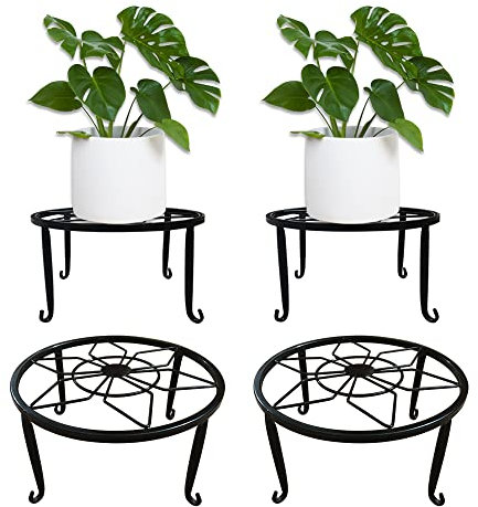 OMATSBEH 4 Pack Metal Plant Stands for Flower Pot, Heavy Duty Potted Holder, Indoor Outdoor Metal Rustproof Iron Garden Container Round Supports Rack for Planter (4.5in High Black)