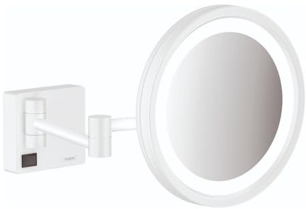 hansgrohe AddStoris - Kosmetikspiegel mit LED-Beleuchtung, Schminkspiegel mit Beleuchtung, Rasierspiegel mit 3-fach Vergrößerung, Mattweiß, 41790700