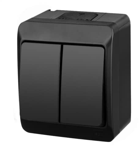 asvendo elektro HERMES moderne Aufputz-Serie/Lichtschalter/Doppelschalter/Steckdose mehrfach / IP44 Wassergeschützt/Außenbereich/Schwarz (Doppelschalter)