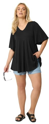 Yours Curve Essential Cotton Angel Sleeve Swing Soft Stretch Short Sleeve V-Neck Tee T-Shirt Top - Women's - Plus Size Black