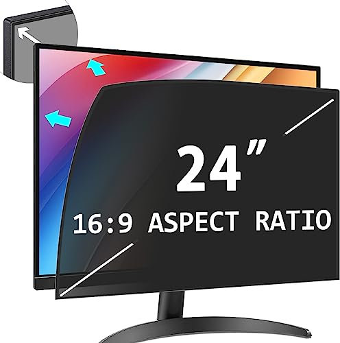 PYS Upgraded Privacy Filter for 24 Inch 16:9 Ultra Narrow Bezels Monitor Self-adhesive No Sticker Needed Anti-Glare Anti Blue Light UV-Blocking Screen Protector