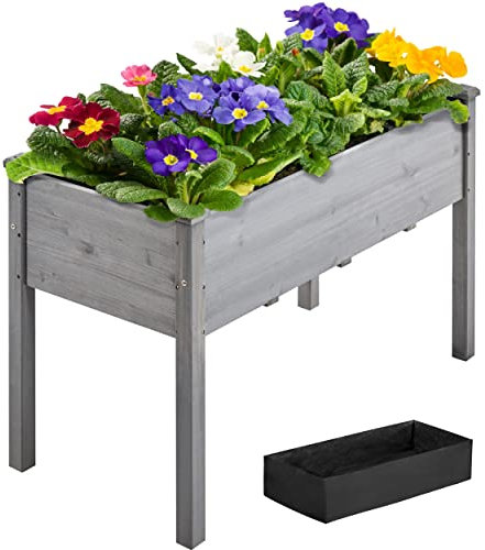 Yaheetech 1pc Raised Garden Bed Fir Wood Elevated Planter Box Rectangle Planting Raised Bed Stand Pot Outdoor Planter for Vegetable/Flower/Herb,120.5 x 59 x 76.5cm,Grey