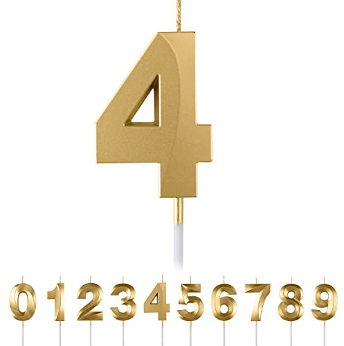 Geburtstagskerzen Zahlen 4,3D Gold Geburtstagskerzen,Kerzen Geburtstag Zahl 4, Kuchen Topper Dekoration Kuchendeko Geburtstag, Geburtstagskerzen für Geburtstagsdeko