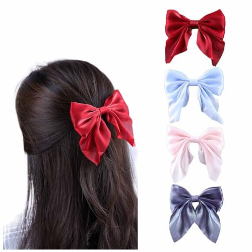 Dervivea Vintage Bowknot Capelli Clip Barrette Nastro Rosso Fiocco Grande Raso Pin Francese Nodo Accessori Decorativi Copricapo