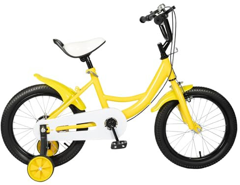 KEESUNG 16 Zoll Kinderfahrrad, Gelb Jungen Mädchen Kinder Fahrrad Neutral Kinderfahrrad Höhenverstellbar Fahrrad mit Abnehmbare Stützräder Radfahren, für Jungen Mädchen Ab 5-8 Jahre