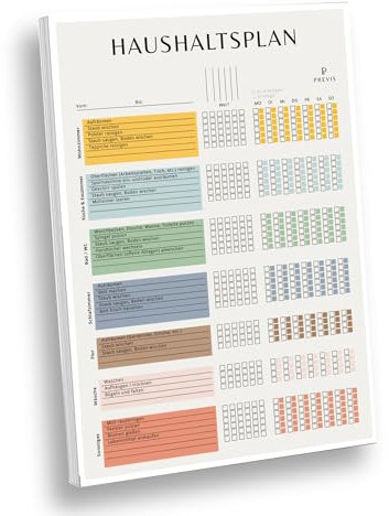 PREVIS Haushaltsplan Putzplan Block A4 mit 50 Blatt - Haushaltsplaner Familie - Putzplan für den Haushalt - Familien wochenplaner - Haushaltskalender