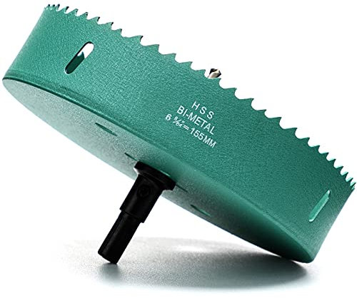 Scie Cloche Bi-métal 155mm, M42 HSS Bimétallique Scie Trèpan avec Foret de Centrage pour Robuste Perceuse à Percer pour Fer, Aluminium, Bois, Cloison Sèche, Tuyau, Panneau de Fibres de Bois, Vert