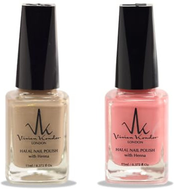 (2Pcs Set) Henna Infused Halal Nail Polish Water Permeable Nail Polish Wudhu and Vegan Friendly Long lasting Shiny Nail polish (Rose Gold + Amira)