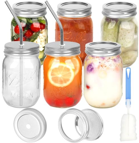 VORHOT Lot de 6 Mason Jars, 500ml Bocaux en Verre avec Couvercle Hermétique, Hermétique Bocaux Pots et de Conservation pour Confiture, Yaourts, Cornichon, Cocktail