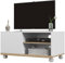 HOMCOM Mobile TV 42 Max con Ruote, Mobile TV Soggiorno in Truciolato con 2 Ripiani Aperti e Anta, 80x45x39.5 cm, Bianco