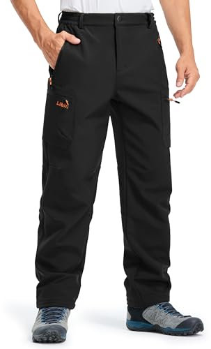 Libin Thermohose Herren Skihose Wanderhose Winter Softshellhose Winterhose Outdoorhose Wasserdicht Schneehose Regenhose Trekkinghose, Schwarz S