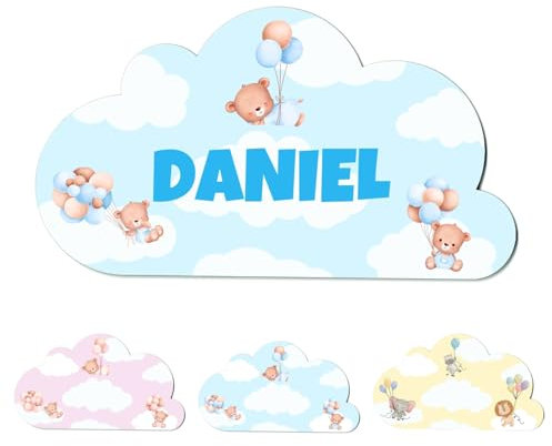 Regalos para bebé recién nacido. Placa personalizada para puerta. Decoración habitación juvenil. Nombre en madera personalizado (Azul)