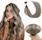 Yuniffe U Tip Hair Extensions Real Human Hot Fusion Hair Extensions Remy Silk Straight Nail Tip Keratin Real Hair Extensions Rooted Brown Fading to Ash Brown with Medium Blonde 16 inch 50g/50s