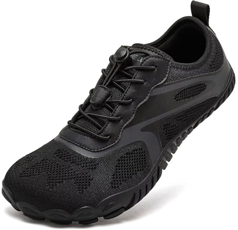 HOBIBEAR Womens & Mens Trail Running Shoes Unisex Wide Toe Minimalist Trainers Lightweight Grounding Shoes Comfortable Flexible Knit Work Out Shoes for Hiking Fitness Walking All Black