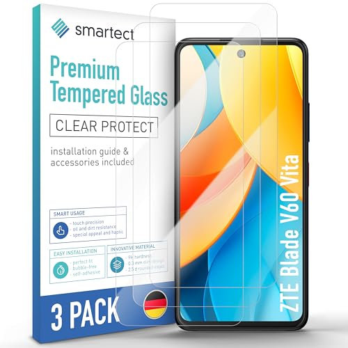 smartect Vetro Temperato [3 Pezzi, Clear] compatibile con ZTE Blade V60 Vita, Pellicola Protettiva HD Anti Graffio, Senza Bolle, Durezza 9H, 0.3mm Ultra Trasparente, Ultra Resistente
