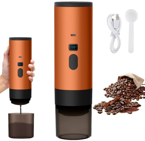 UOEONR Machine à expresso portable avec batterie, 3 en 1, compatible avec capsules et café moulu, pour les déplacements ou le camping, avec auto-chauffage électrique via USB-C, orange