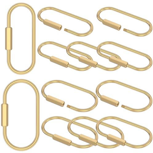 12 Pcs Brass Key Ring Hoop, Gold Keychain with Screw Lock, 6cm Simple DIY Gold Carabine Key Organiser, Keychain Clips for Men Women EDC