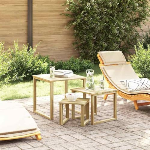 Hoopleep Gartentisch Set 3-teilig, Natur Imprägniertes Kiefernholz, Quadratisch, Witterungsbeständig, Outdoor Beistelltisch für Terrasse, Balkon und Garten, Robustes Design
