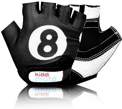 KIDDIMOTO Kinder Fahrradhandschuhe Fingerlose für Jungen und Mädchen/Fahrrad Handschuhe/Bike Kinder Handschuhe - Billiard 8 - M (4-8y)