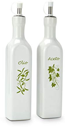 ROMINOX Geschenkartikel Essig & Öl Spender // Classico – Schlichte Essig und Öl Kännchen (je 250 ml) mit Dosierkopf für die mediterrane Küche (Keramik, Edelstahl); Maße: ca. 11 x 5.7 x 27 cm