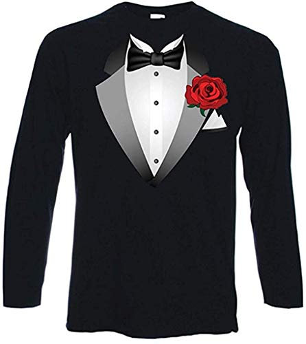 Tribal T-Shirts Mens Tuxedo Fancy Dress Long Sleeve T-Shirt (Large) Black