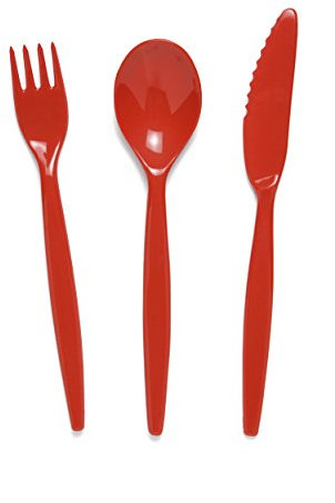 Harfield Polycarbonate Plastic Knife, Fork and Spoon 20cm Red (4 Sets)
