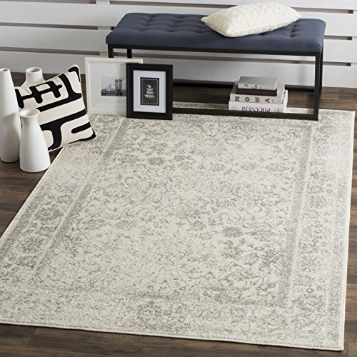 Safavieh Adirondack Collection Tapis Vintage à Poils Courts pour Salon, Salle à Manger, Chambre à Coucher Ivoire et Argent 155 x 229 cm