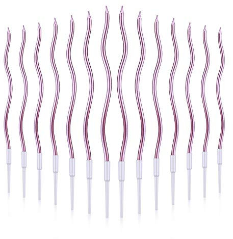 LUTER 24pcs Metallic Birthday Candles in Holders Spiral Birthday Cake Candles Long Thin Cupcake Candles for Birthday Wedding Party Decoration(Rose Gold)