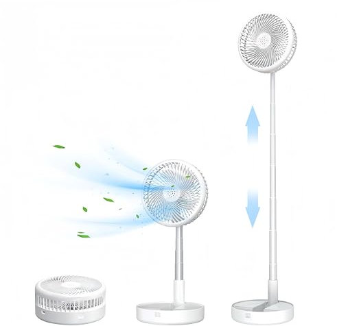 RUNZI 5400mAh Desk and Table Fan, USB Powered Pedestal Fan,Foldable and Adjustable Height Air Circulator Flool Fan for Outdoor, Courtyard, Beach,Travel, Room,4 Speed Settings