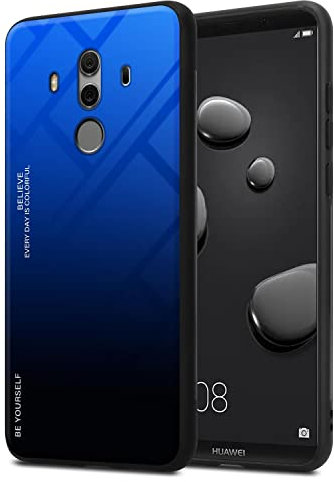 Cadorabo Estuche Compatible con Huawei Mate 10 Pro en Azul - Nero - Funda Protectora Bicolor Fabricada en Silicona TPU y Parte Trasera de Cristal Templado
