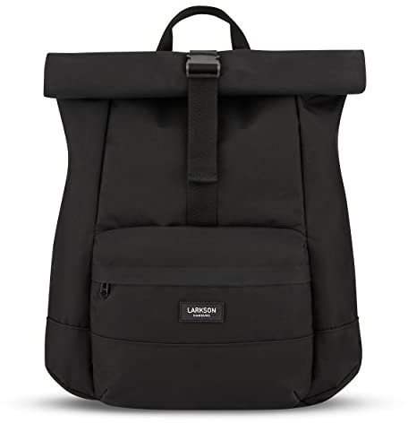 LARKSON Rolltop Rucksack Damen & Herren Schwarz - ALVA - Backpack für Uni, Business, Freizeit - Roll Top mit Laptop Fach & Mesh Polsterung - Rucksäcke aus recycelten PET-Flaschen