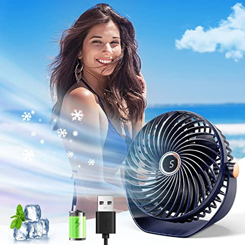Mubarek Mini Ventilador de de Mesa USB Silencioso, 5 Velocidades, Pequeño Ventilador Portatil de Sobremesa, Pantalla LED, 360° Giratorio