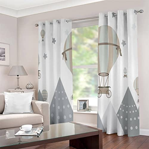 Vorhänge mit Ösen 2er Set Blickdichte Vorhänge Bunter Heißluftballon Gardinen Uv Schutz Vorhänge Graue Berge Kinderzimmer Mädchen Jungen Vorhänge 140 x 160 cm BxH