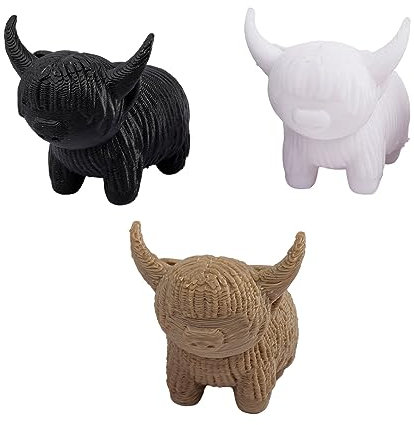Marsrut 3 Stück Hochland-Kuh-Figuren und Statuen | handgefertigte Harz-Skulptur Ornamente | niedliche Mini-Dekorationen für Tisch, Zuhause, Büro und Kinderzimmer | 3D-gedruckte Kuh-Miniaturen | weiß,