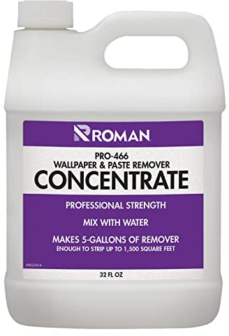 Roman Wallpaper Remover Concentrate, 32-Ounce - Makes 5 Gallons | Contractor Strength, Unscented, Non-Staining, Clear - Strips 1,500 Square Feet