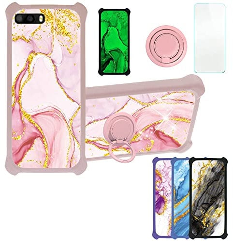 Aroepurt Coque pour Klipad Smartphone 5,0” 4G LED Coque Compatible avec Klipad Smartphone 5,0” 4G LED Coque Étui [avec Trempé 9H Protection D'écran] Case Support de Bague PC + Silicone JSF-FDL