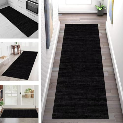 Teppich Läufer Flur Küche rutschfest waschbar Teppichläufer Lang 120X300CM Schwarz Dunkelgrau Küchenläufer Meterware Korridor Tepiche Esszimmer Schlafzimmer Wohnzimmer Schmutzfangmatte Breit 40-120cm