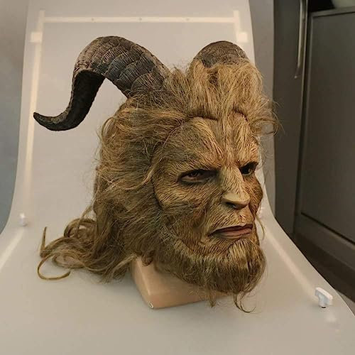 dinghuizi Beauty Beast Maske Und Helm Erwachsene Vollgesichtsmaske Royale Latexmaske Cosplay Make-up Halloween Party Latexmaske, Langes Haar, Schwarz, L,OneColor-OneSize