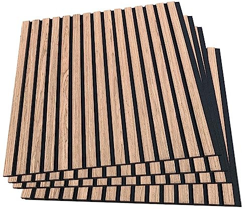 Wood Panels for Walls - 4 Pack Slat Wall Panelling | MDF Wall Cladding Panels | 3D Acoustic Wooden Planks Decorative Slats Feature Wall (Walnut)