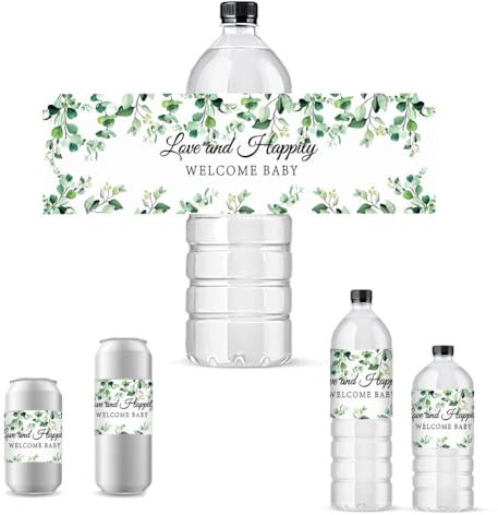 PH PandaHall 30pcs Leaf Water Bottle Labels Baby Shower Bottle Wrappers Waterproof Water Bottle Stickers Self-Adhesive Cover Tags for Baby Shower Birthday Party Wine Champagne Bottle Decorations