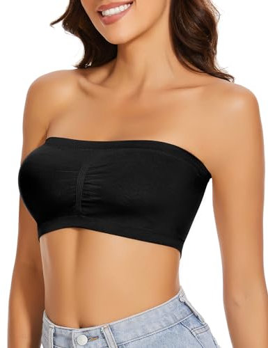 WOWENY Bandeau Bra Padded Tube Bra for Women Wire Free Strapless Seamless Bralette Stretchy with Removable Pads Black, M