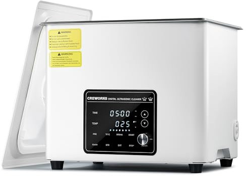 CREWORKS 10L Ultraschallreinigungsgerät mit Heizung Leise 240W Professioneller Ultraschallreiniger Edelstahl Timer Entgasungsmodus, 7 Oszillationsstufen, 3 Modi für Zahnprothesen Schmuck Brillen Uhren