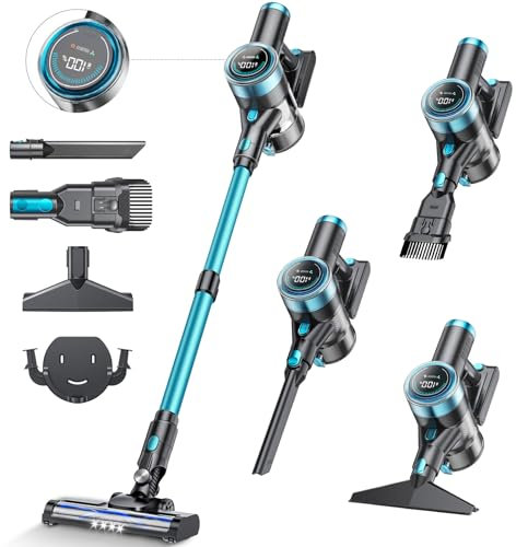 Quilted Northern Aspiradora sin Cable con Pantalla Táctil LED, 45KPa/65 Mins Aspiradora con Aspirador de 1,5 L y 4 Cabezales de conversión para Suelos Duros, Moquetas y Pelo de Mascotas