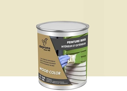 DEPROMA Peinture bois intérieur et extérieur SATIN - Qualité professionnelle (Blanc Perlé - RAL 1013, 1 Litre)